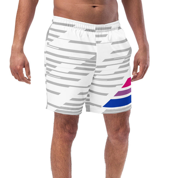 Bisexual pride swim boxers with bi flag stripes – gender-inclusive swimwear by PRIDE 7®