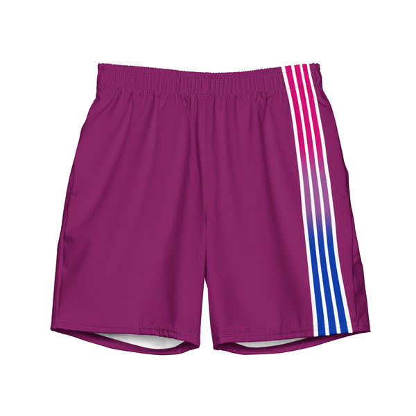 Men’s bisexual pride swim trunks with pink, purple, and blue flag colors – PRIDE 7® LGBTQ+ swimwear
