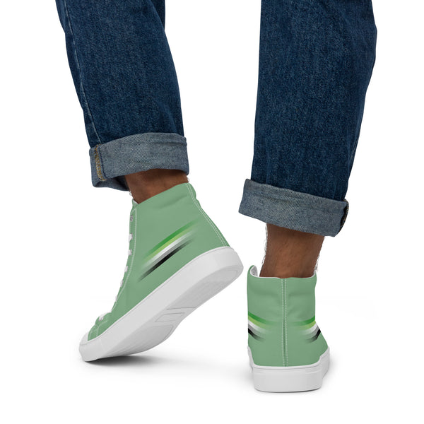 Casual Aromantic Pride Colors Green High Top Shoes - Men Sizes