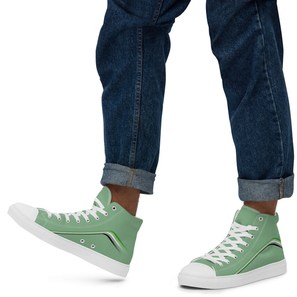 Trendy Aromantic Pride Colors Green High Top Shoes - Men Sizes
