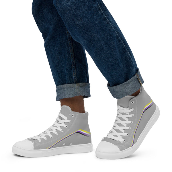 Trendy Non-Binary Pride Colors Gray High Top Shoes - Men Sizes