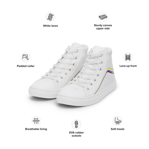 Trendy Non-Binary Pride Colors White High Top Shoes - Men Sizes