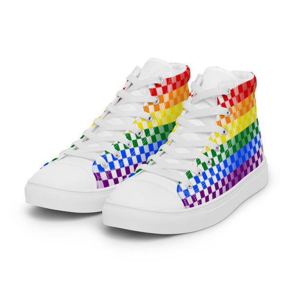 Gay Pride Rainbow Checkers High Top Shoes