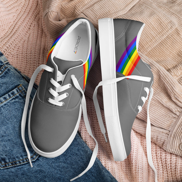 Classic Gay Pride Colors Gray Lace-up Shoes - Men Sizes