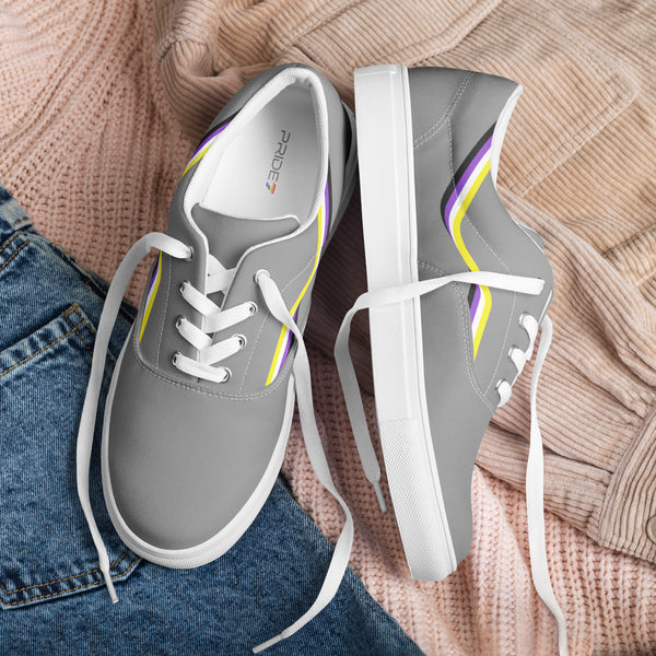 Original Non-Binary Pride Colors Gray Lace-up Shoes - Men Sizes