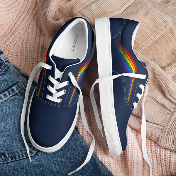 Trendy Gay Pride Colors Navy Lace-up Shoes - Men Sizes