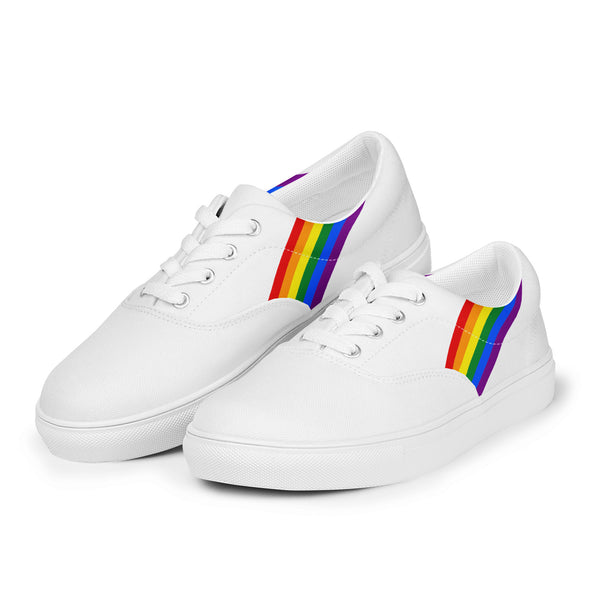 Classic Gay Pride Colors White Lace-up Shoes - Men Sizes