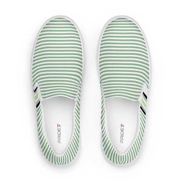 Pinstriped Agender Pride Green Slip-On Shoes