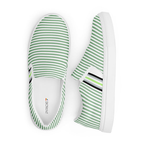 Pinstriped Agender Pride Green Slip-On Shoes