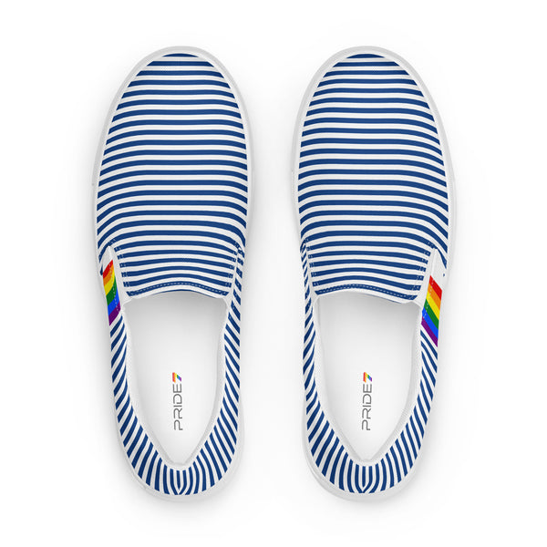 Pinstriped Gay Pride Blue Slip-On Shoes