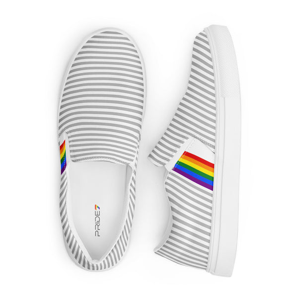 Pinstriped Gay Pride Gray Slip-On Shoes