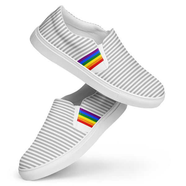 Pinstriped Gay Pride Gray Slip-On Shoes