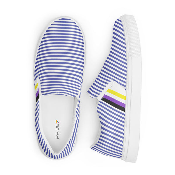 Pinstriped Non-Binary Pride Blue Slip-On Shoes