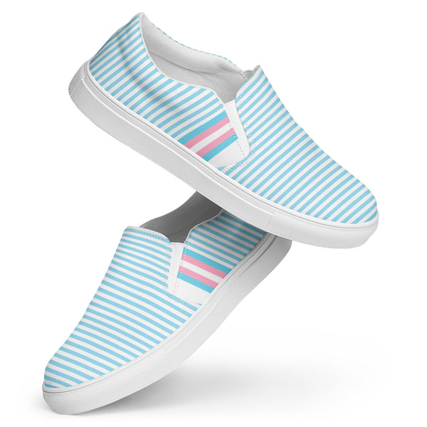 Pinstriped Transgender Pride Blue Slip-On Shoes