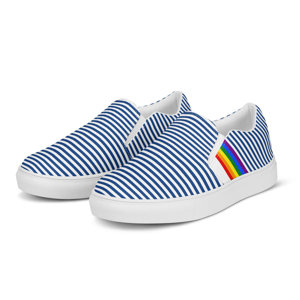 Pinstriped Gay Pride Blue Slip-On Shoes