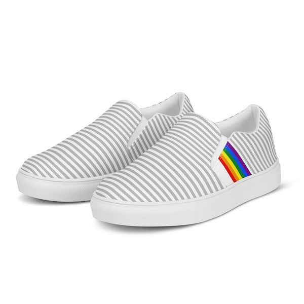 Pinstriped Gay Pride Gray Slip-On Shoes