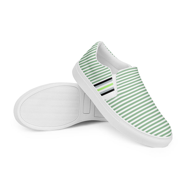 Pinstriped Agender Pride Green Slip-On Shoes