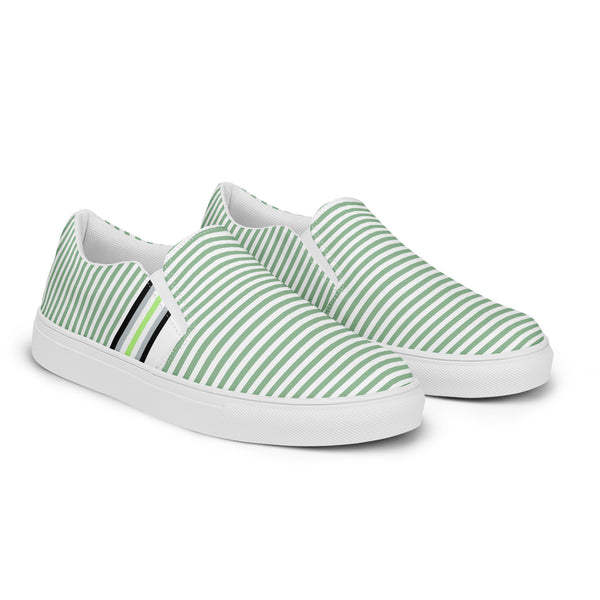 Pinstriped Agender Pride Green Slip-On Shoes