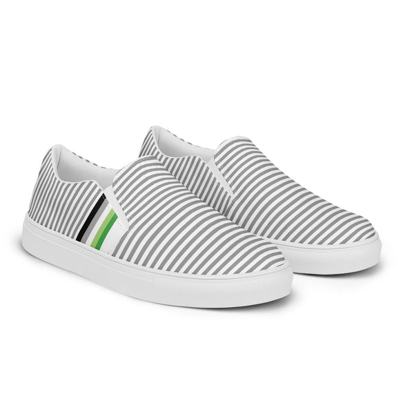 Pinstriped Aromantic Pride Gray Slip-On Shoes