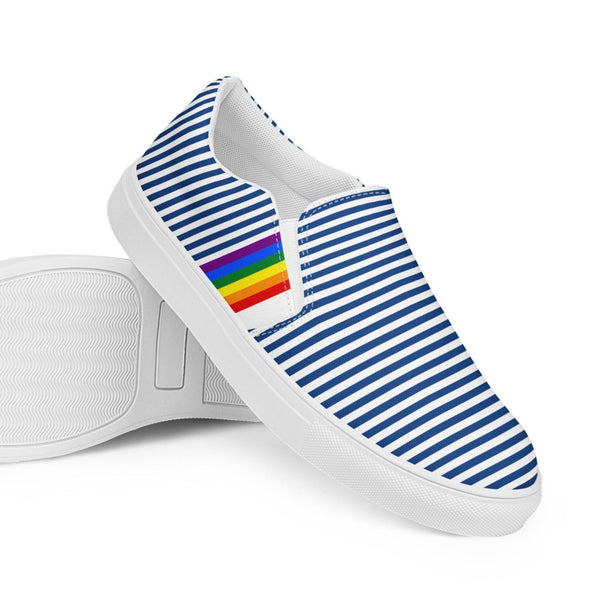 Pinstriped Gay Pride Blue Slip-On Shoes