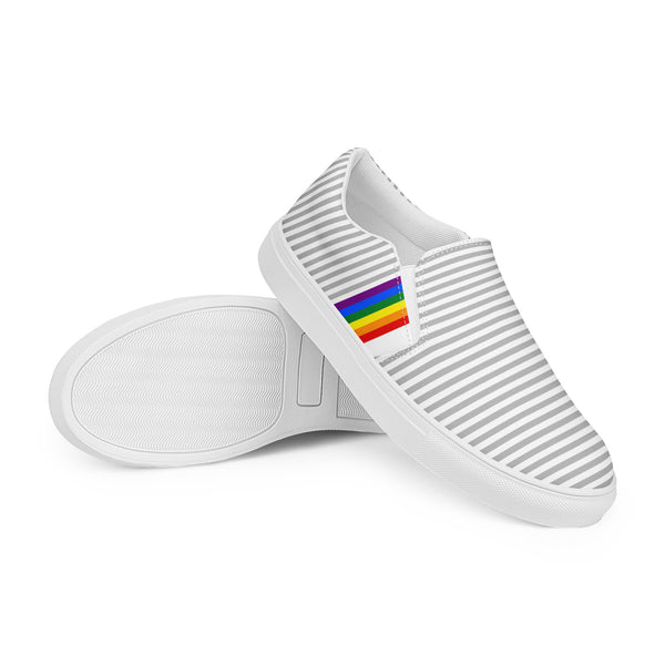 Pinstriped Gay Pride Gray Slip-On Shoes