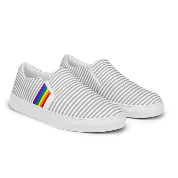 Pinstriped Gay Pride Gray Slip-On Shoes