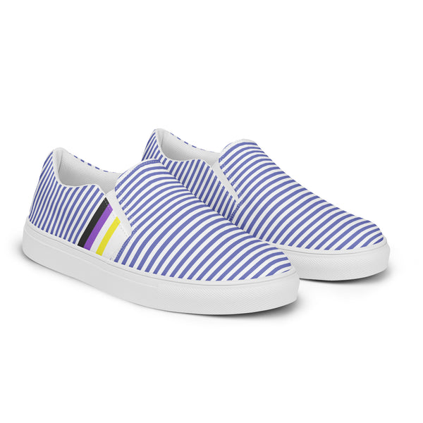 Pinstriped Non-Binary Pride Blue Slip-On Shoes