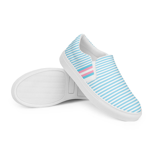 Pinstriped Transgender Pride Blue Slip-On Shoes