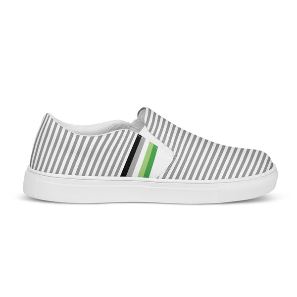 Pinstriped Aromantic Pride Gray Slip-On Shoes