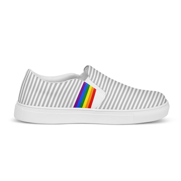 Pinstriped Gay Pride Gray Slip-On Shoes