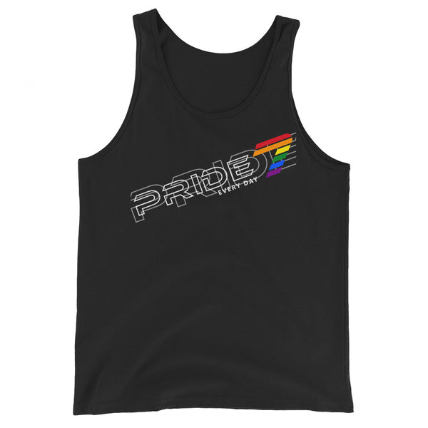 Gay Pride 7 White Tilted Overlapped Outline Logo Unisex Tank Top