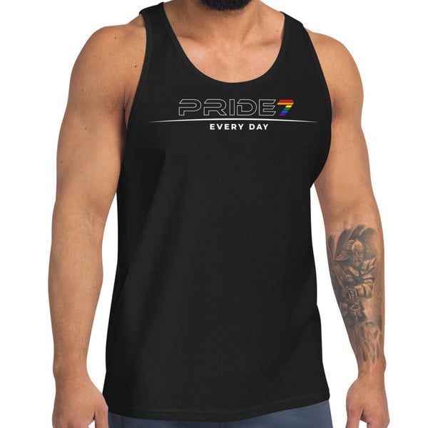 Gay Pride 7 White Horizontal Outline Logo Unisex Tank Top