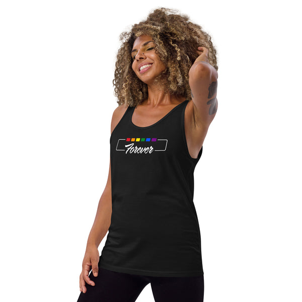 Forever Gay Pride Cursive Boxed Graphic Unisex Tank Top