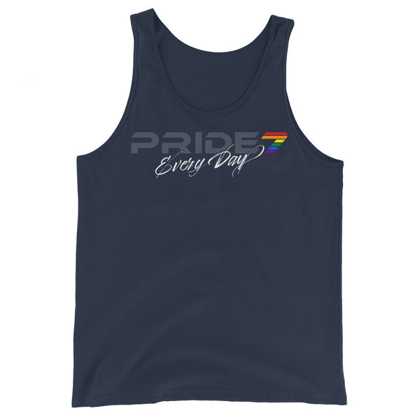 Gay Pride 7 Every Day White Cursive Logo Unisex Tank Top