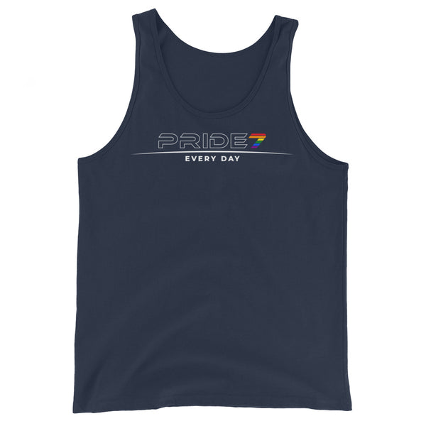Gay Pride 7 White Horizontal Outline Logo Unisex Tank Top