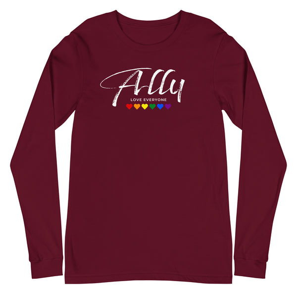 Gay Ally Love Everyone Rainbow Hearts Unisex Long Sleeve T-Shirt