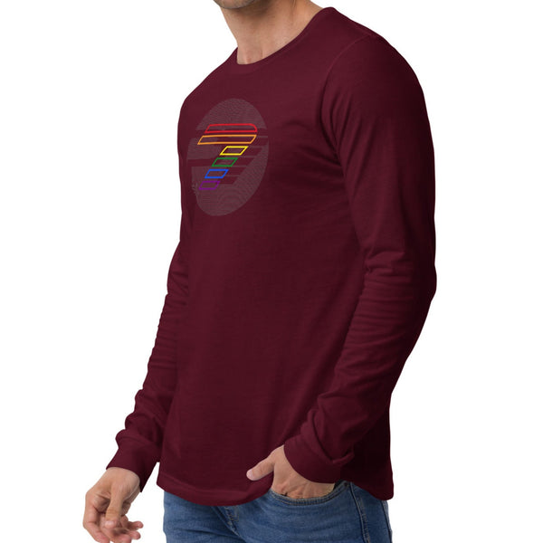 Gay Pride Colors P7 Gray Circle Logo Long Sleeve Unisex T-Shirt