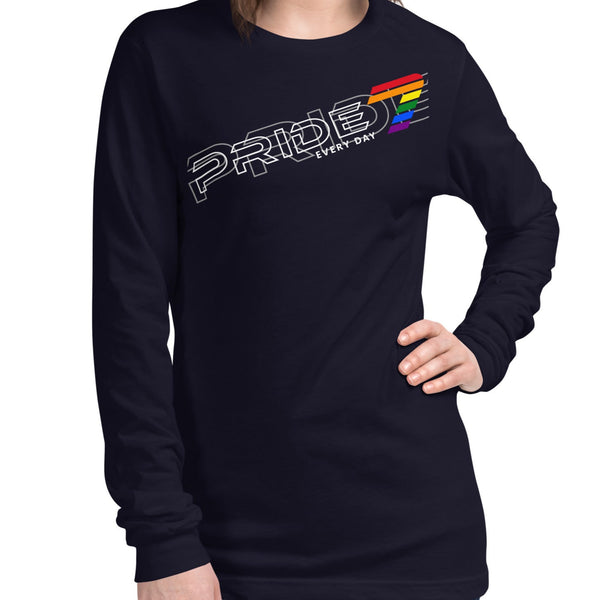 Gay Pride 7 White Tilted Overlapped Outline Logo Long Sleeve Unisex T-Shirt