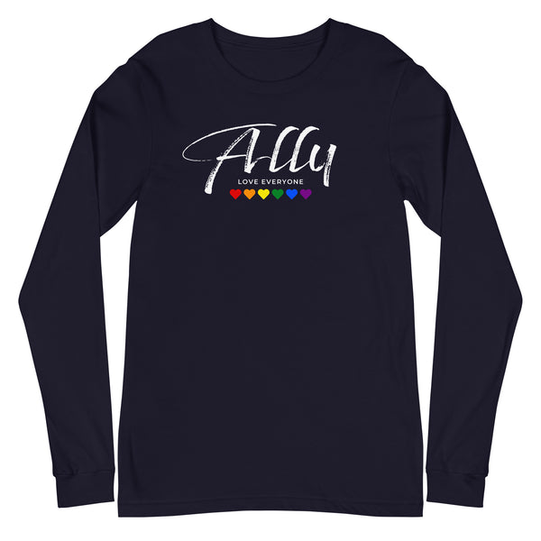 Gay Ally Love Everyone Rainbow Hearts Unisex Long Sleeve T-Shirt