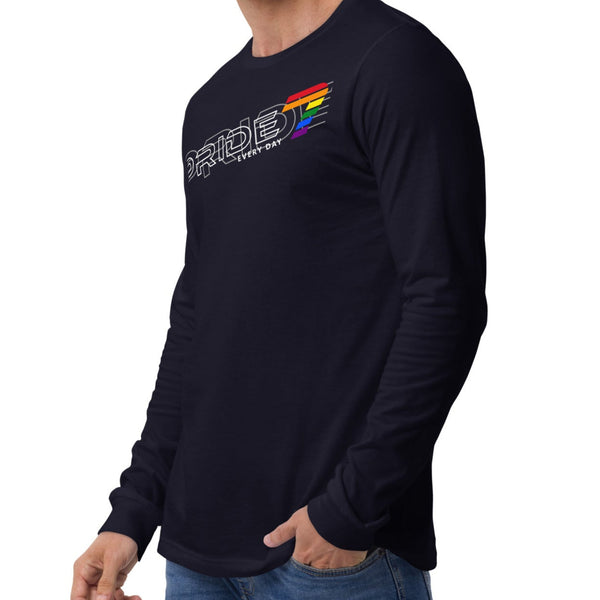 Gay Pride 7 White Tilted Overlapped Outline Logo Long Sleeve Unisex T-Shirt