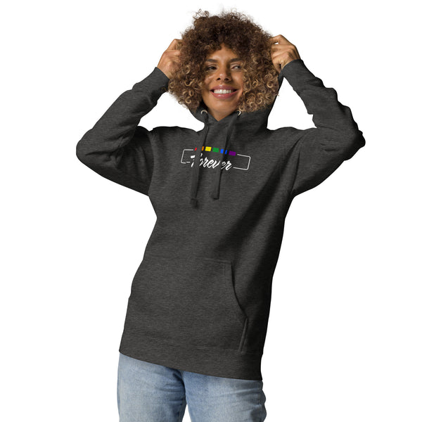 Forever Gay Pride Cursive Boxed Graphic Unisex Hoodie