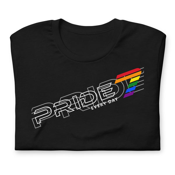 Gay Pride 7 White Tilted Overlapped Outline Logo Unisex T-shirt