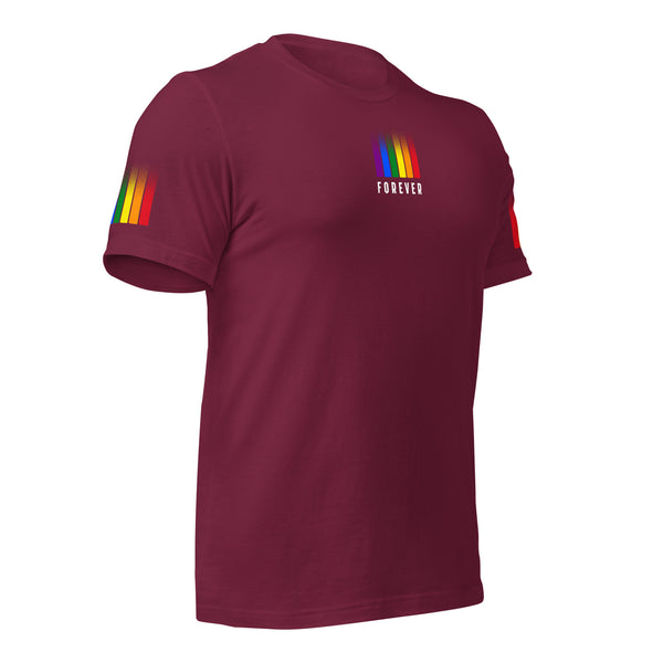Forever Gay Pride Vertical Gradient Stripes with Sleeve Accents Unisex T-shirt