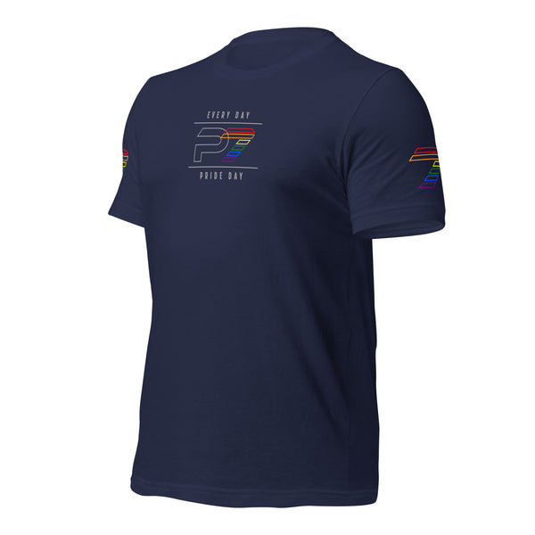 P7 Gay Pride 7 Front Logo with Seven Logos on Sleeves Unisex T-shirt