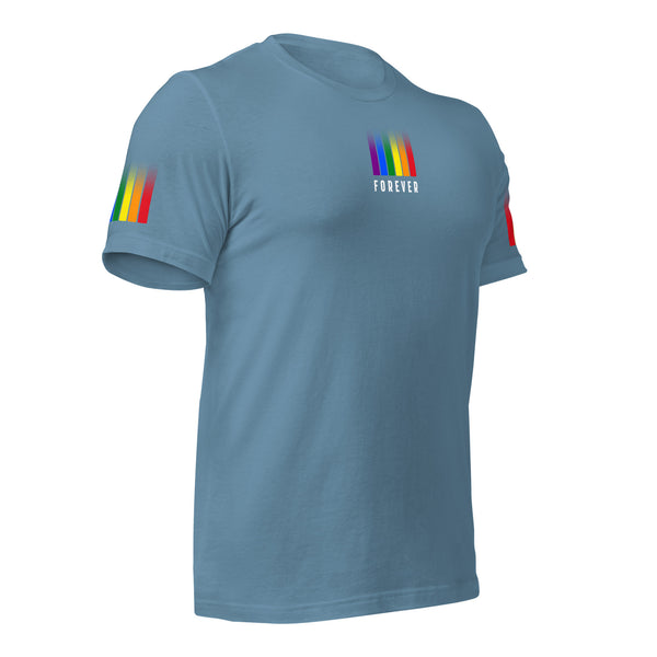 Forever Gay Pride Vertical Gradient Stripes with Sleeve Accents Unisex T-shirt