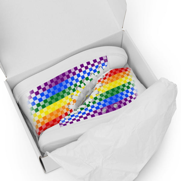 Gay Pride Rainbow Checkers High Top Shoes