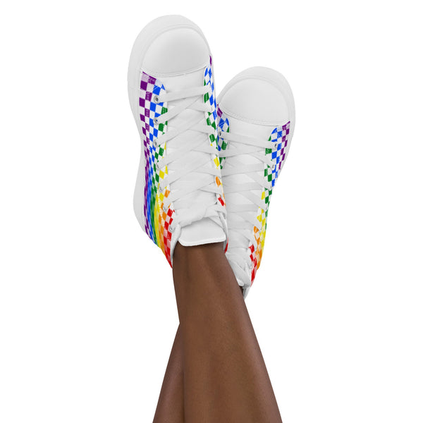 Gay Pride Rainbow Checkers High Top Shoes