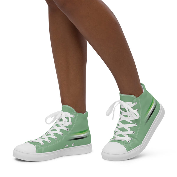 Casual Aromantic Pride Colors Green High Top Shoes - Women Sizes