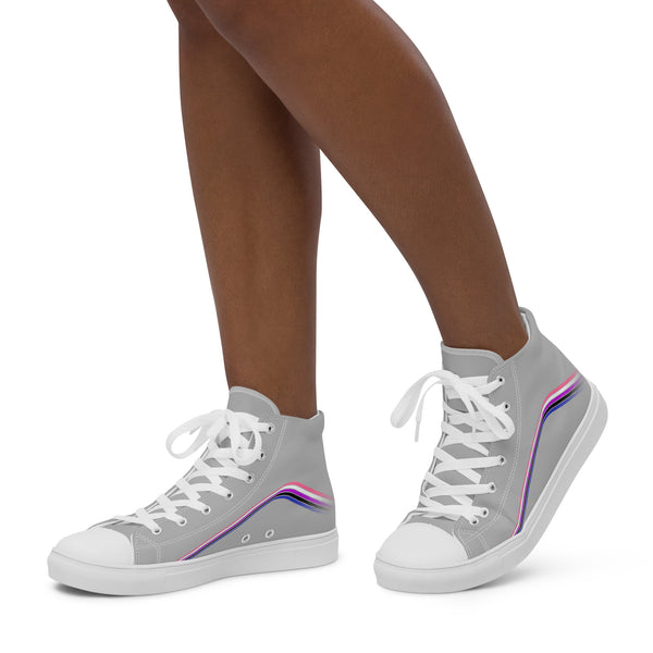 Trendy Genderfluid Pride Colors Gray High Top Shoes - Women Sizes