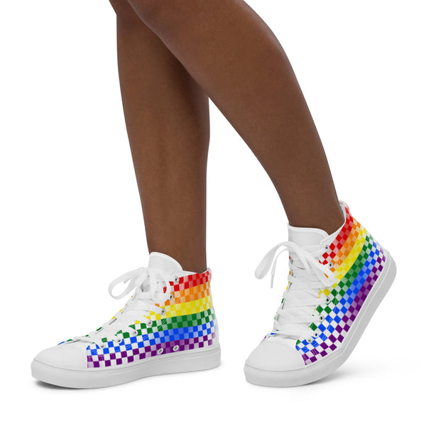 Gay Pride Rainbow Checkers High Top Shoes